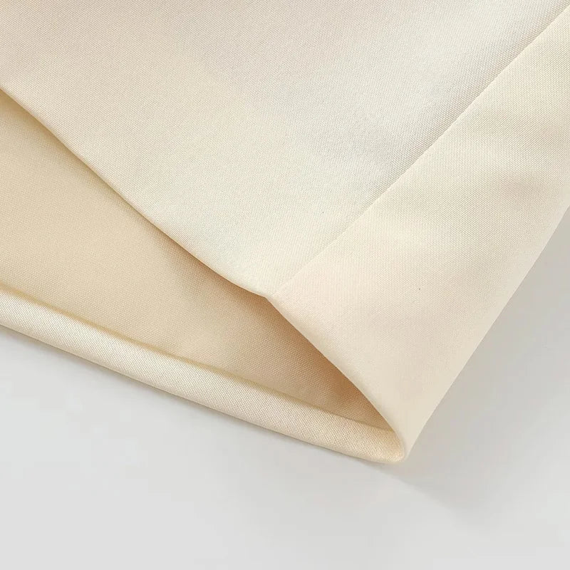 Traf saias curtas femininas 2024 verão borboleta mini saias senhoras moda casual elegante escritório bege plissado saias curtas