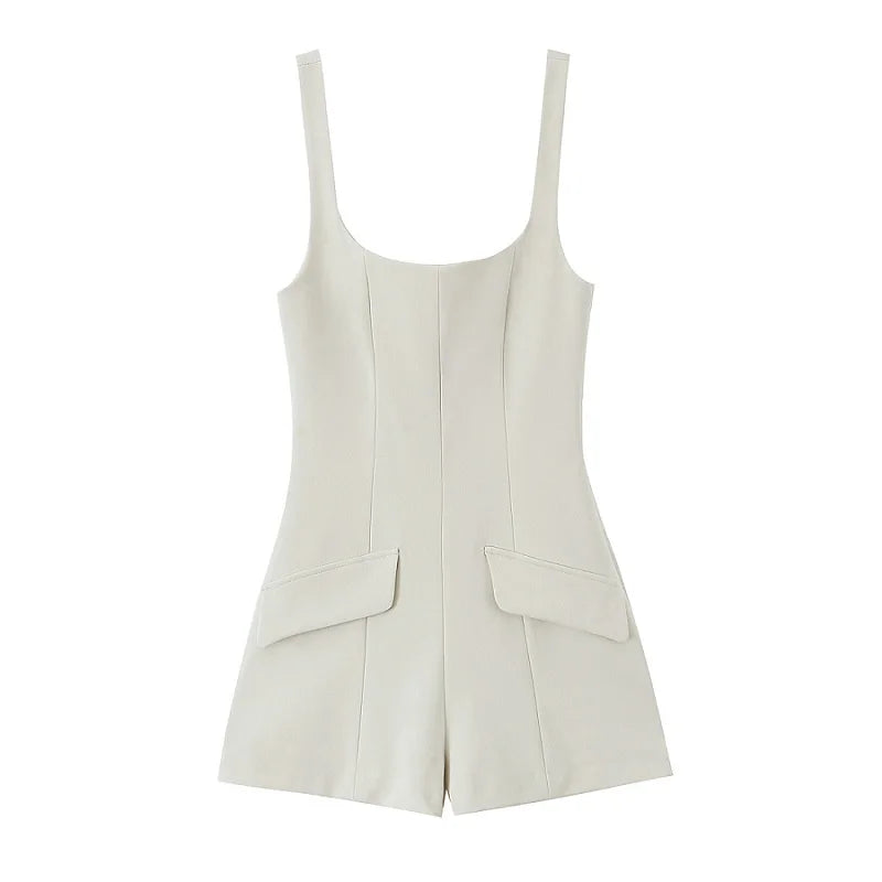 Traf feminino elegante playsuits 2025 primavera sem mangas espartilho macacão senhoras moda casual sem costas bodysuits verão macacões