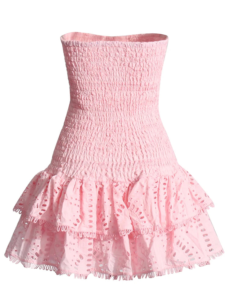 Twotwinstyle retalhos dobras vestidos casuais para mulheres sem alças sem mangas cintura alta oco para fora elegante vestido de emagrecimento feminino