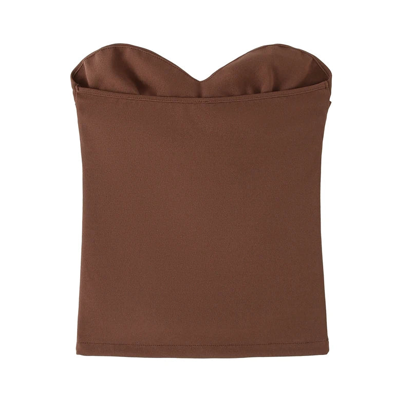Traf mulher tanques & camis sem alças colheita topos para mulheres verão espartilho tubo superior ruched backelss sexy topos fora do ombro festa topo