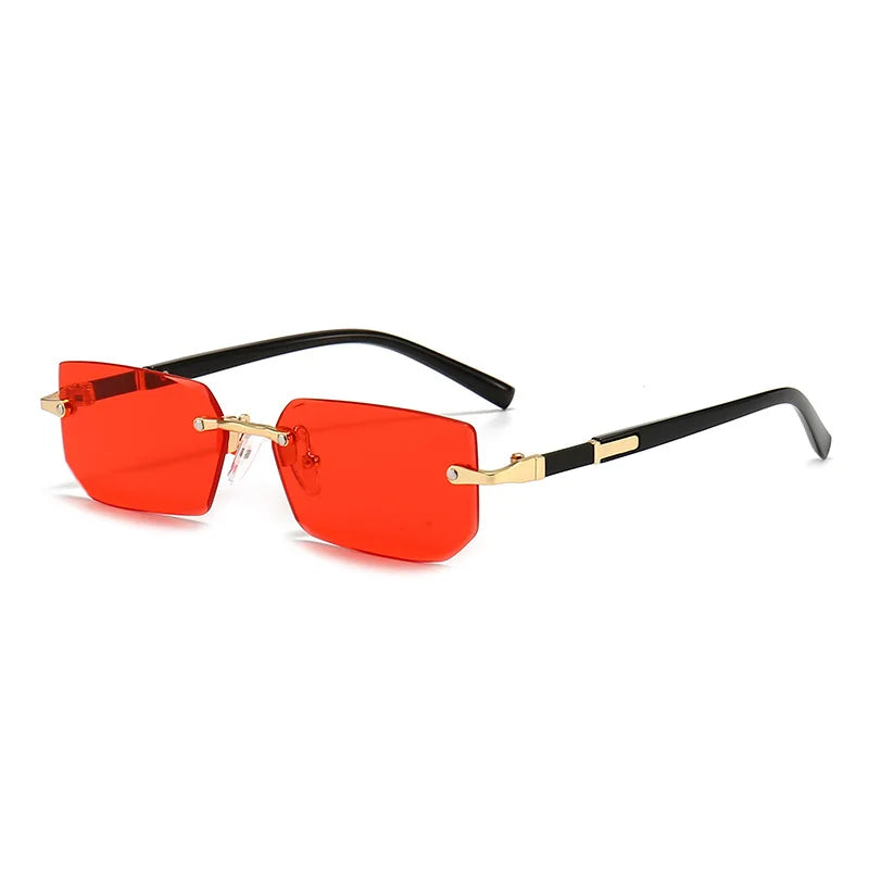 Óculos de sol sem aro para homens e mulheres, tons pequenos, óculos quadrados, viagem de verão, moda popular, feminino, masculino