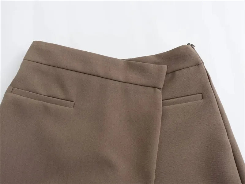 Traf assimétrico feminino skort cintura alta mini saia shorts mulher outono saias curtas para mulher chique e elegante saia