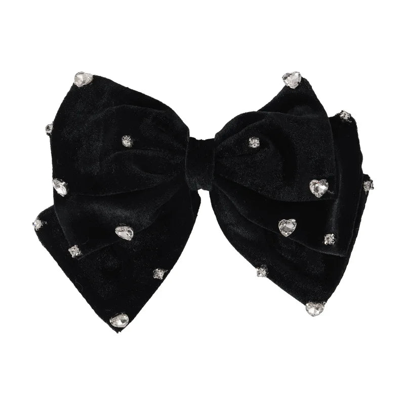 Luxo arco amor strass grampos de cabelo moda veludo preto grandes grampos de cabelo para mulheres meninas doce temperamento presilhas cocar