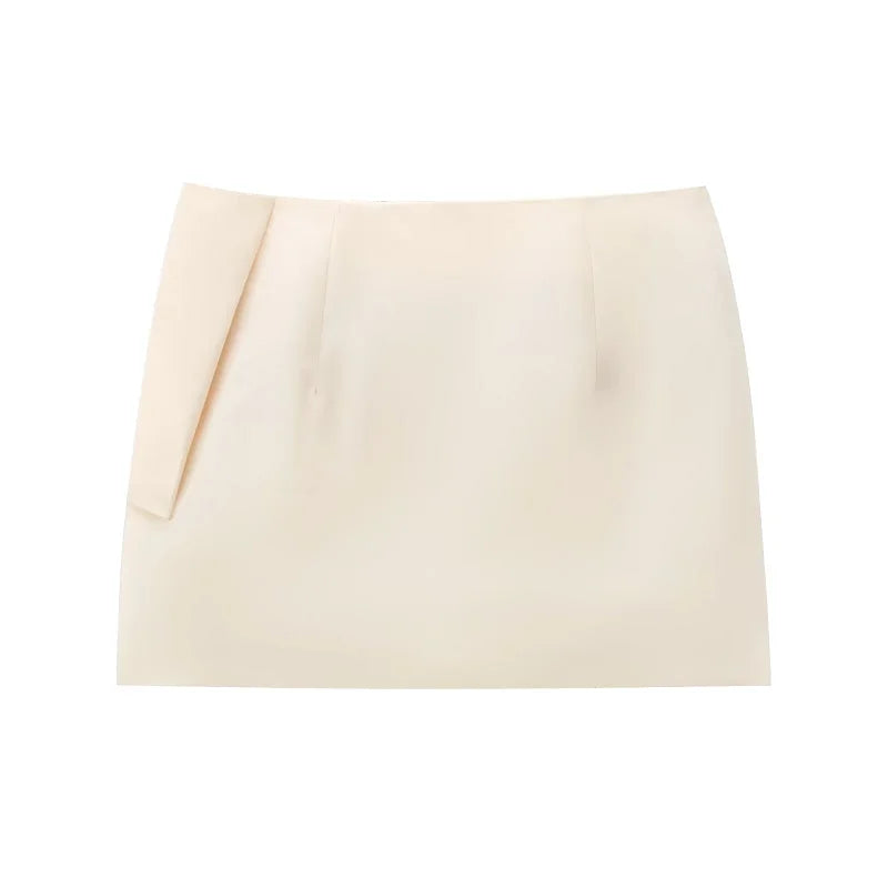 Traf saias curtas femininas 2024 verão borboleta mini saias senhoras moda casual elegante escritório bege plissado saias curtas