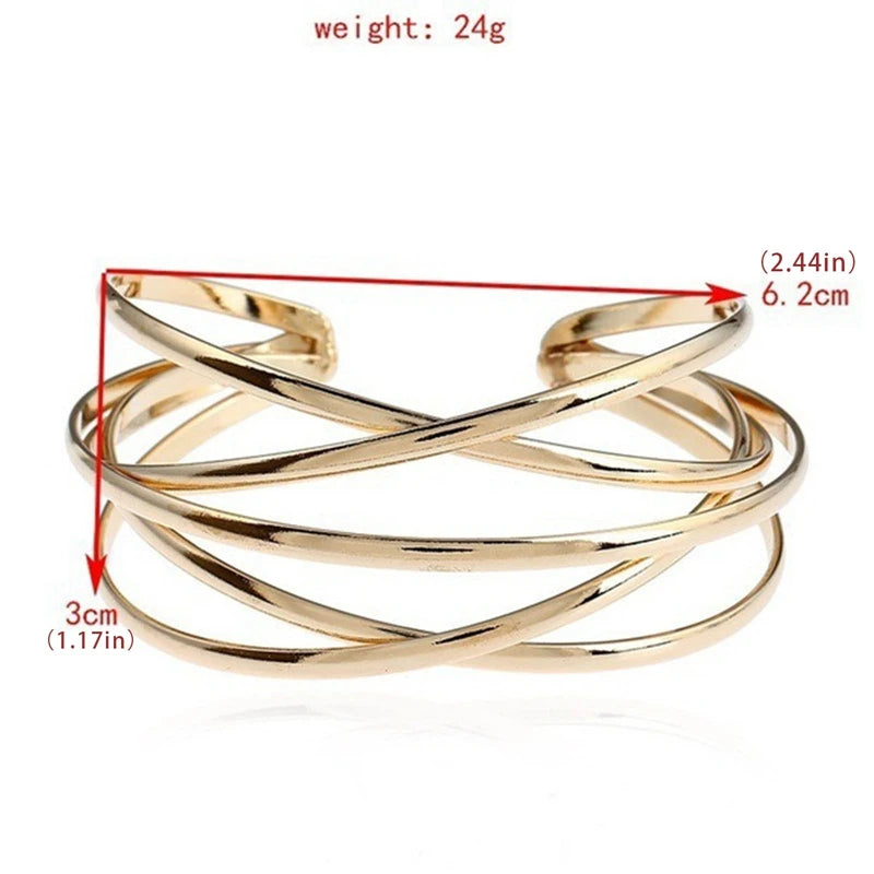 Pulseiras de liga oca punk para mulheres ouro prata cor manguito pulseira aberta ajustável