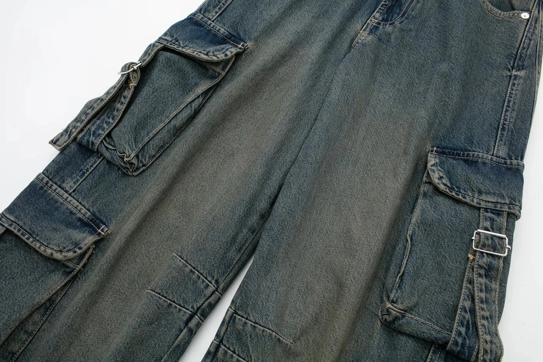 2023 primavera outono mulher bolso workwear denim carga calças compridas moda meados de cintura vintage casual rua calças soltas