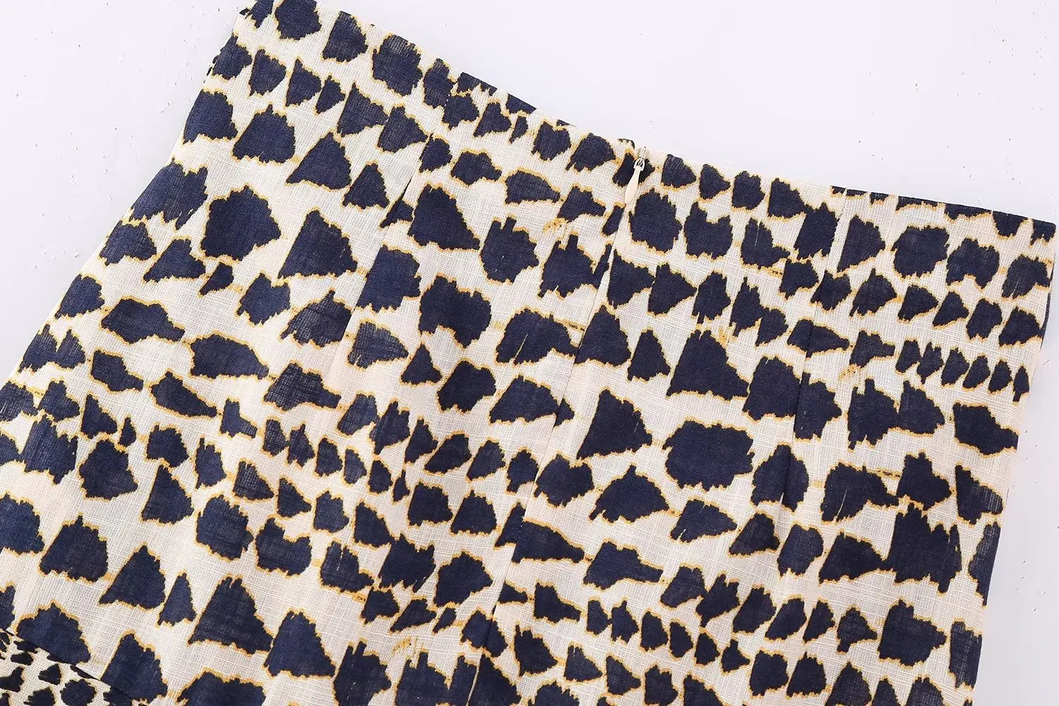 Impressão geométrica vintage feminina atada mini saia de sarong, saia de zíper casual feminina, miolização borla, QUN4078