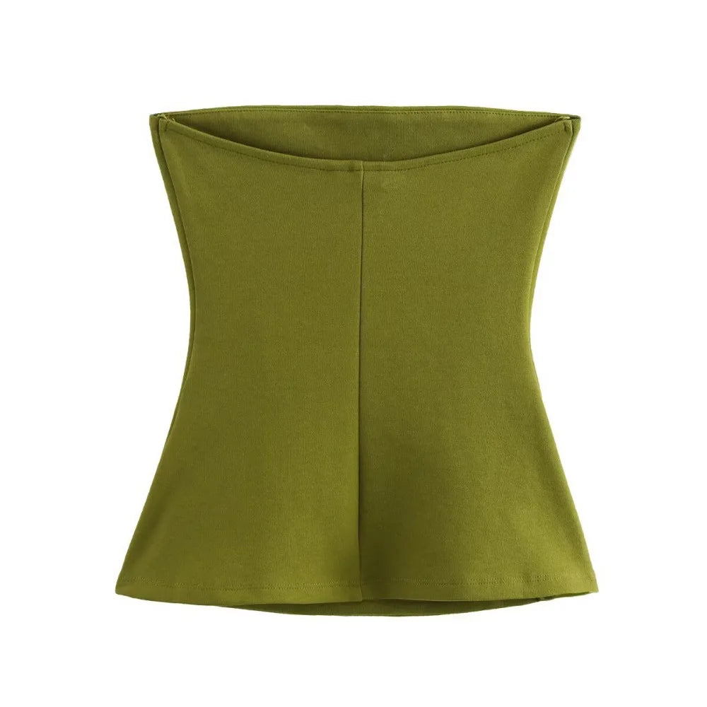 ZBZA Top tubo sexy sem costas feminino Slim fit cor sólida elástico médio casual cintura curta top primavera verão novo colete feminino chique
