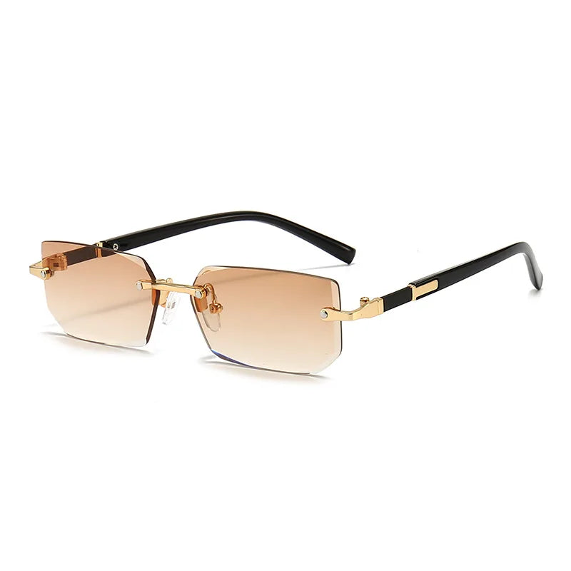Óculos de sol sem aro para homens e mulheres, tons pequenos, óculos quadrados, viagem de verão, moda popular, feminino, masculino