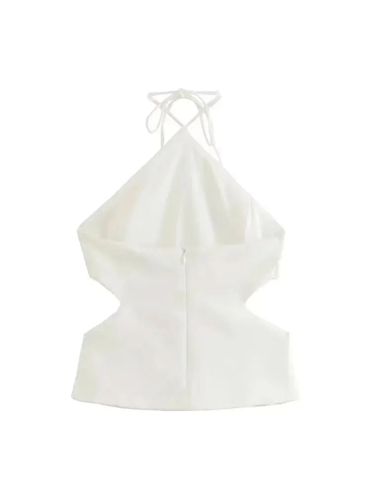 TRZA – Regatas femininas com gola halter e costas nuas, camis femininas, amarradas, vazadas, sexy, fashion