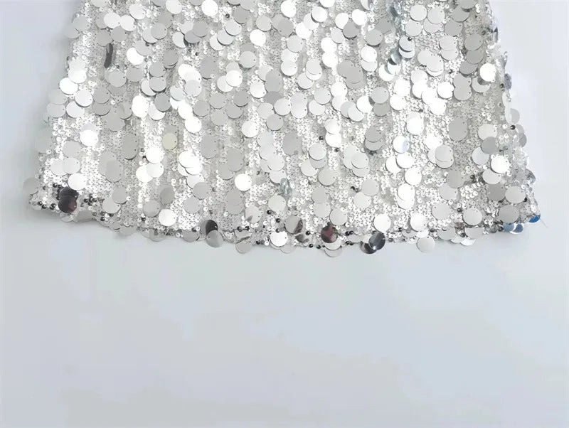 Saia de lantejoulas prata mulher cintura alta mini saia mulher moda brilhante glitter elegante saias curtas para mulheres saias y2k
