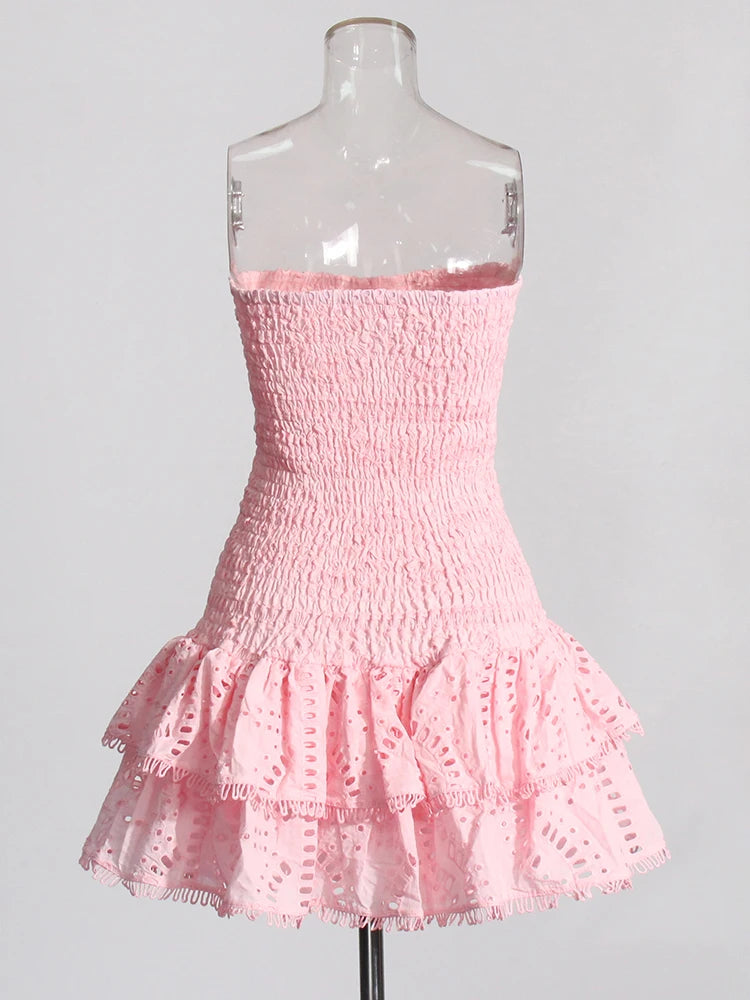 Twotwinstyle retalhos dobras vestidos casuais para mulheres sem alças sem mangas cintura alta oco para fora elegante vestido de emagrecimento feminino