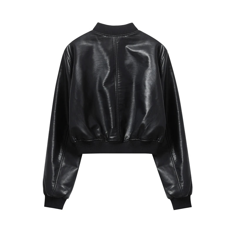 RARF-Jaqueta bomber preta pura feminina, casaco vintage, couro de imitação, estilo superior, novo, 2024