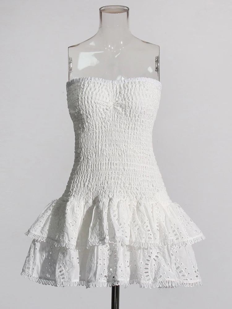 Twotwinstyle retalhos dobras vestidos casuais para mulheres sem alças sem mangas cintura alta oco para fora elegante vestido de emagrecimento feminino