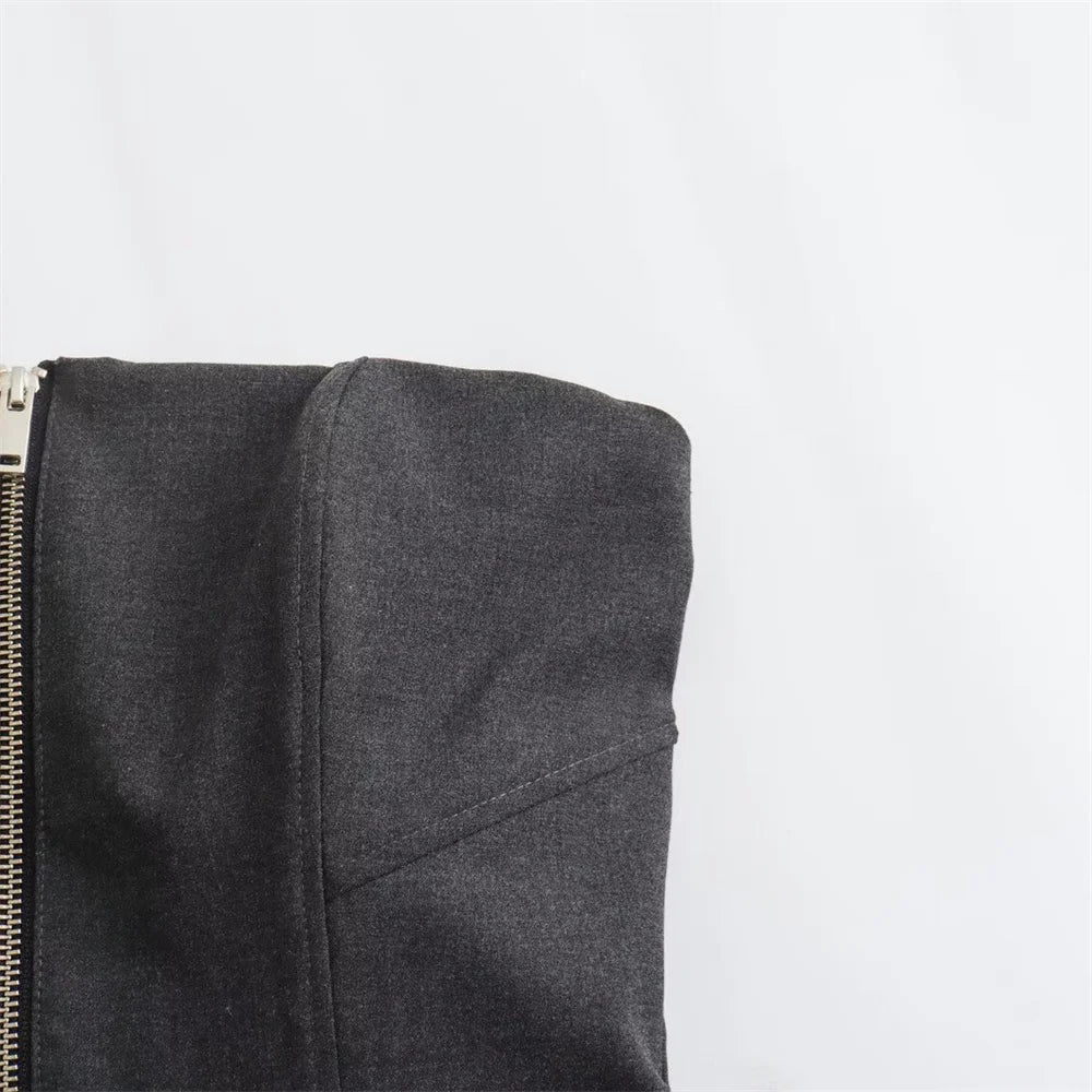 Taop & za 2024 primavera novo produto moda feminina e casual versátil fino ajuste bolso com zíper decoração com sutiã e alça superior