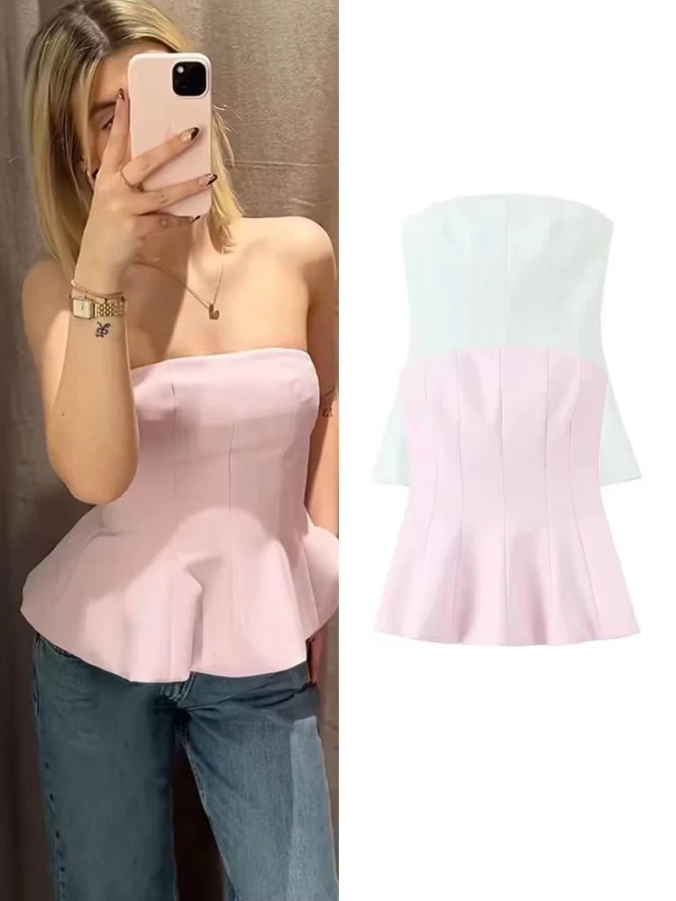 Tfmln moda feminina sem alças topo feminino casual sexy fino encaixe lateral zíper sólido curto topo 2025 verão novo 2 cores