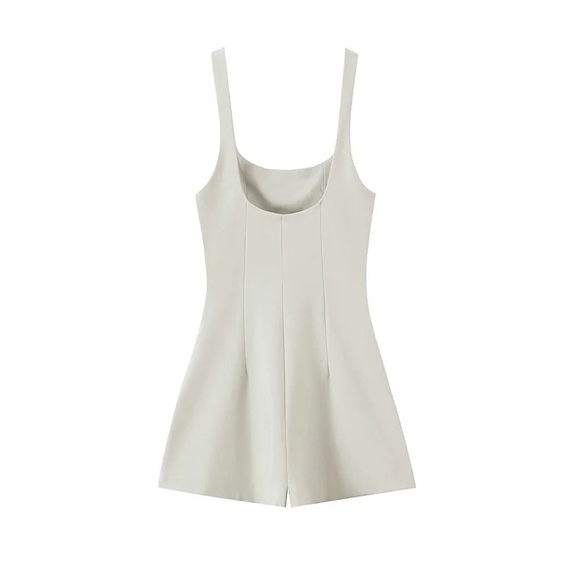 Traf feminino elegante playsuits 2025 primavera sem mangas espartilho macacão senhoras moda casual sem costas bodysuits verão macacões