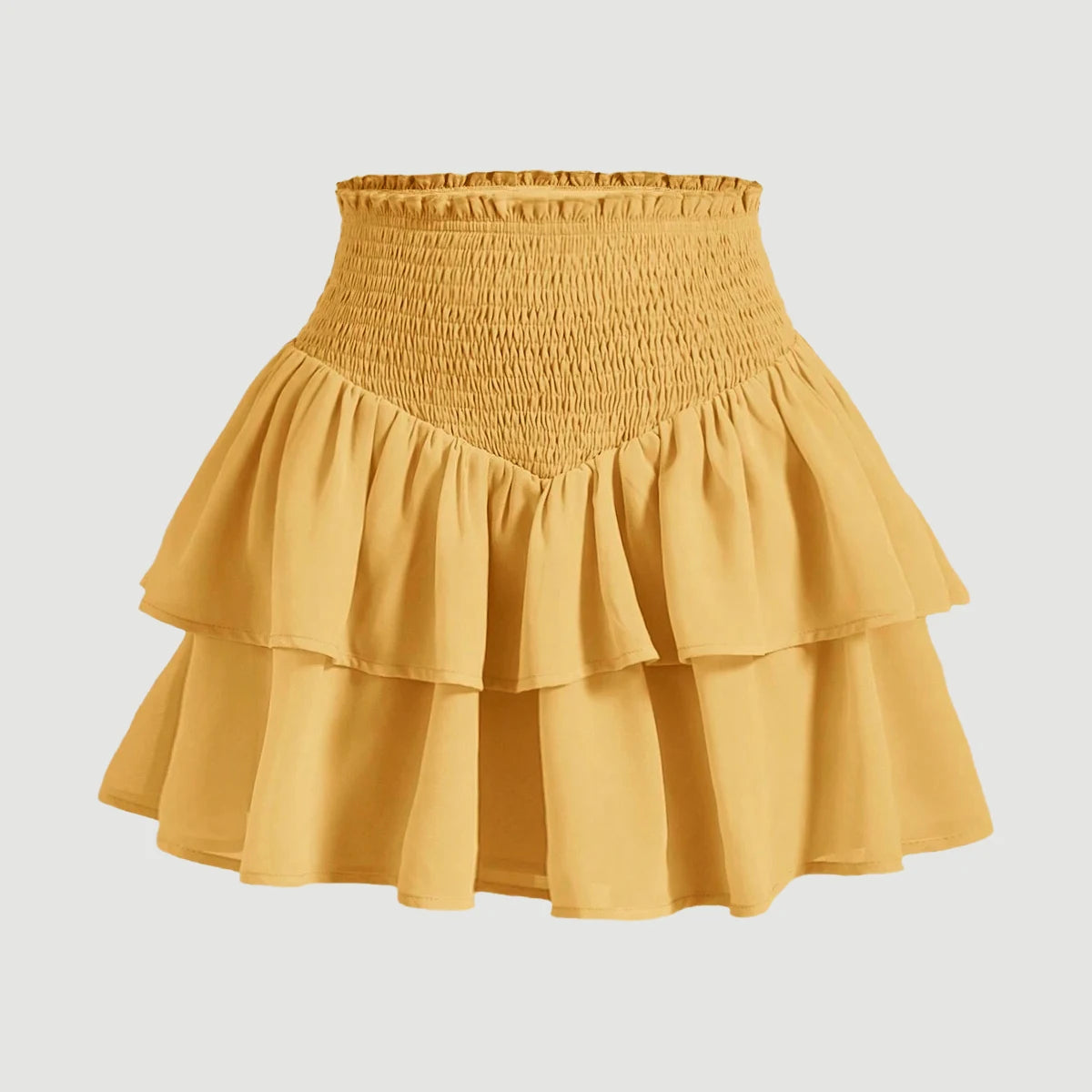 Mia Muse Minissaia feminina de cintura alta, peplum em camadas, casual, todas as estações, básica, sólida, formal, acampanada, linha A