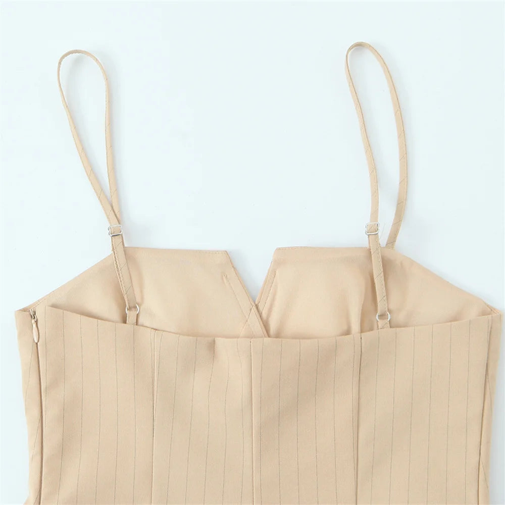 UNIZERA Conjunto feminino listrado de alça fina e calças com decoração de babados primavera novo produto casual feminino