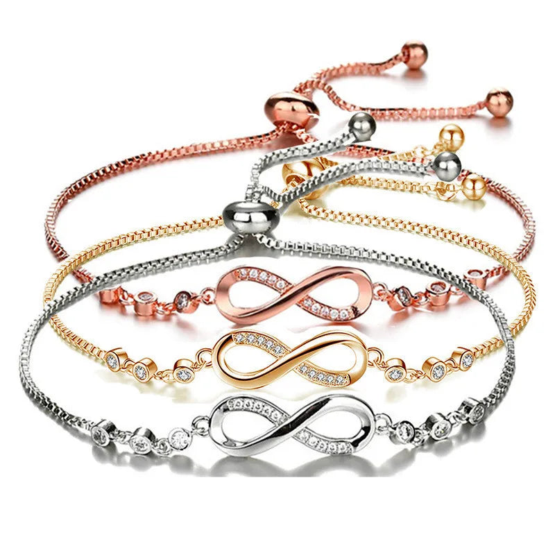 Wu 2022 nova moda popular pulseira ajustável micro-inset zircão figura 8 ciclo infinito pulseira de cristal feminino mão jóias