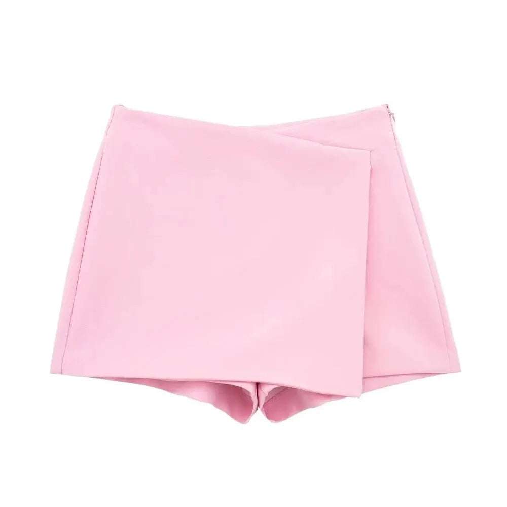 Trza moda feminina assimétrica pareo estilo auto sobreposição shorts saias vintage cintura alta zíper lateral feminino skort mujer