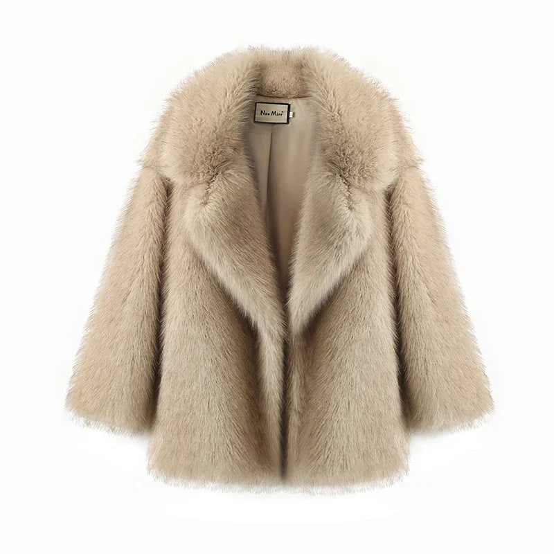 Neo mint 2024 inverno ins moda quente meninas oversized gradiente casaco de pele feminino grosso quente outerwear fofo falso pele de raposa jaqueta