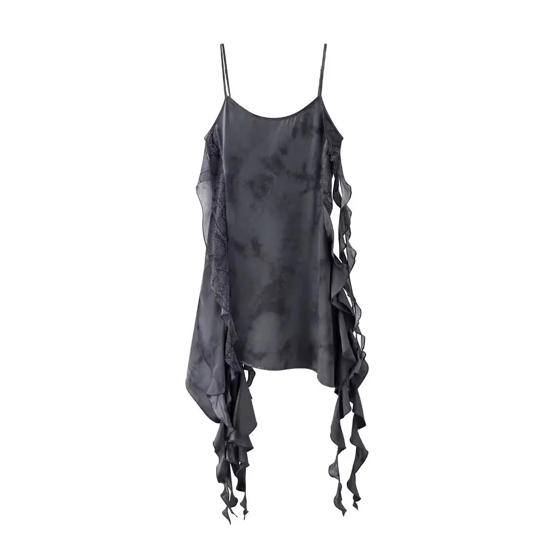 Trafza sexy chique vestido feminino sólido cami sem costas lantejoulas em camadas mini vestido curto nova moda 2025 verão clube vestido de festa