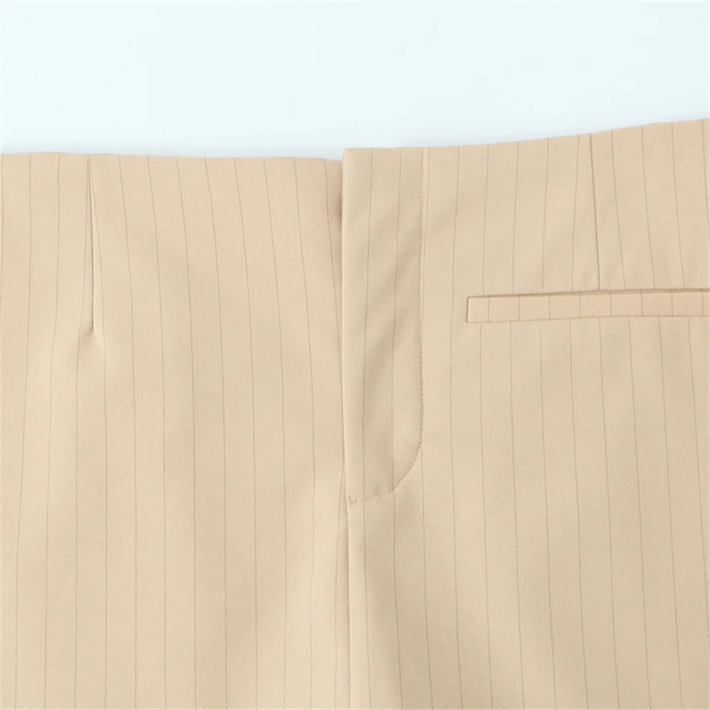 UNIZERA Conjunto feminino listrado de alça fina e calças com decoração de babados primavera novo produto casual feminino