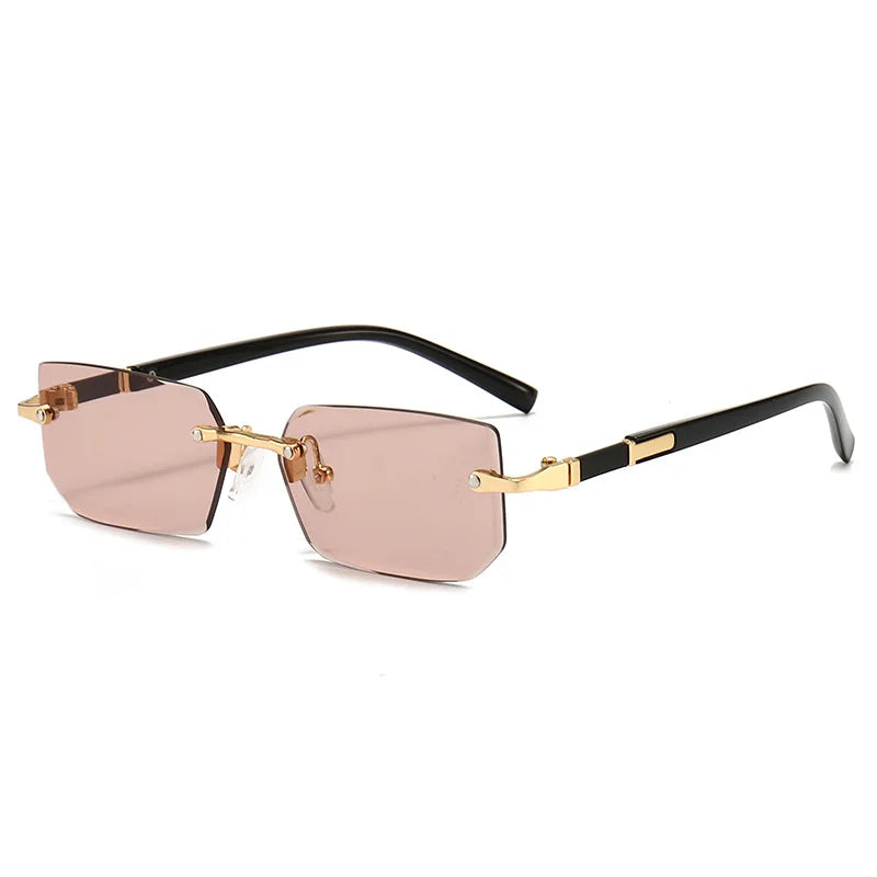 Óculos de sol sem aro para homens e mulheres, tons pequenos, óculos quadrados, viagem de verão, moda popular, feminino, masculino