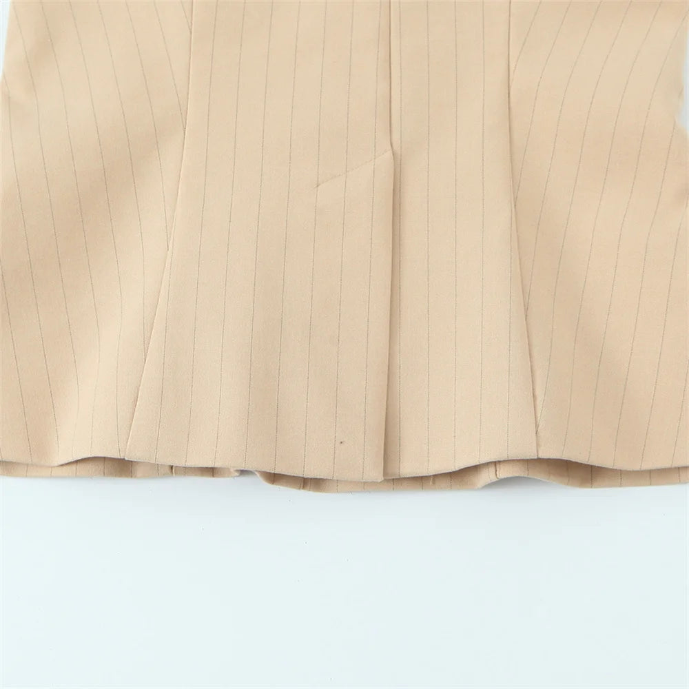 UNIZERA Conjunto feminino listrado de alça fina e calças com decoração de babados primavera novo produto casual feminino