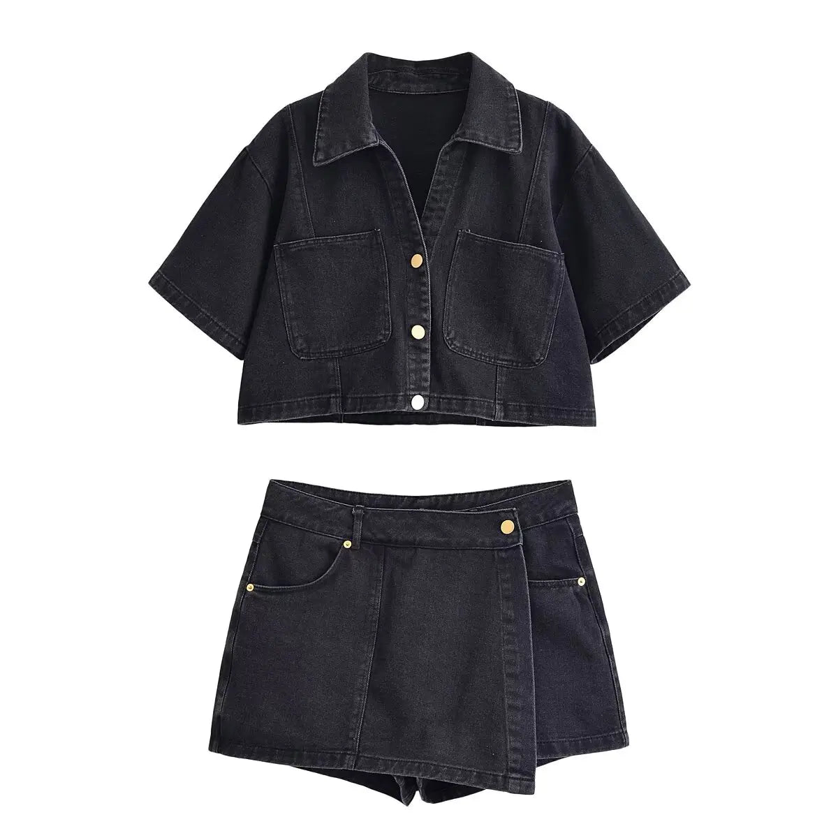 Traf 2025 conjuntos casuais femininos de verão moda mini saias shorts conjuntos denim camisa curta conjuntos superiores para mulheres rua roupa feminina