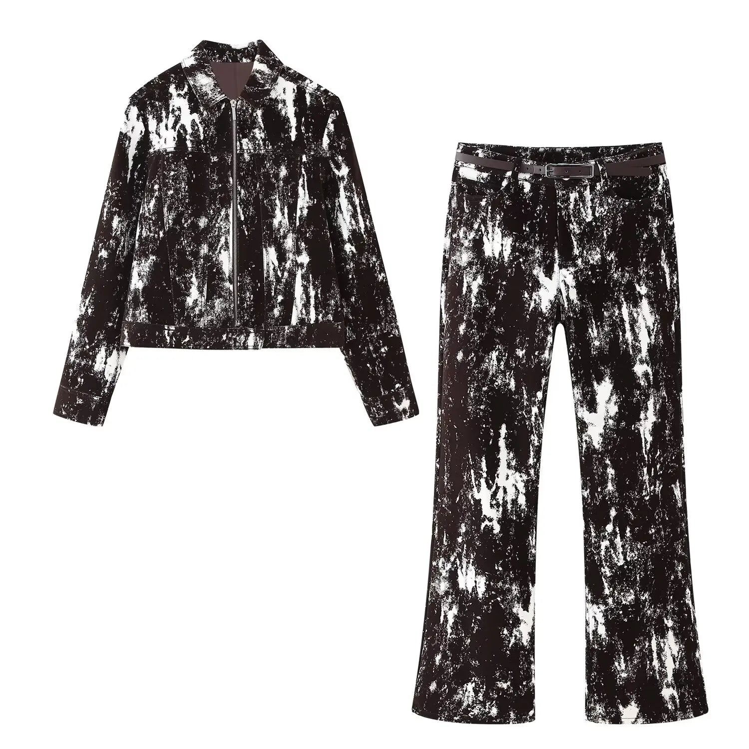 Trafza conjunto de calças vintage moda feminina versátil estampa animal lapela reunindo jaqueta + cinto cintura alta bolso jeans longos mujer