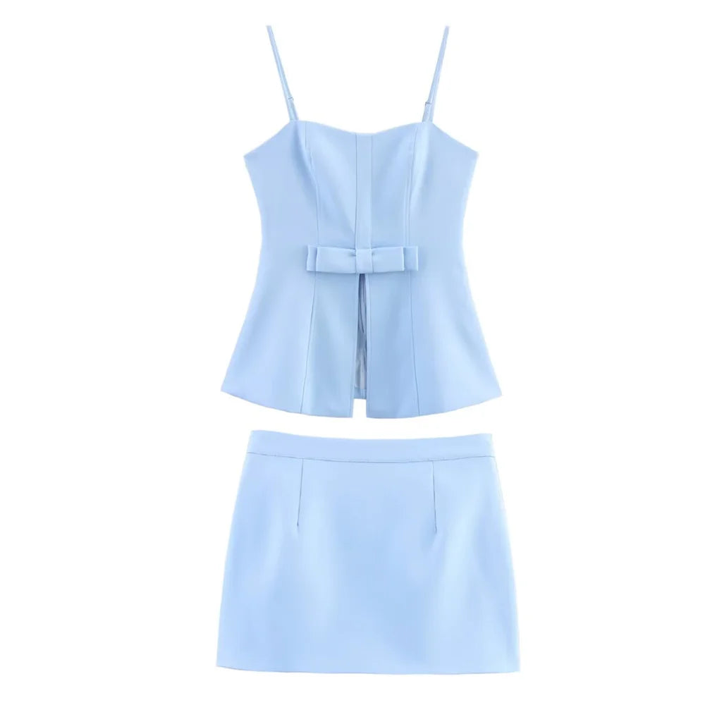 UNIZERA blusa feminina sem alças com zíper decoração saia curta para primavera e verão roupas femininas casuais