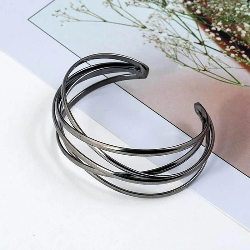 Pulseiras de liga oca punk para mulheres ouro prata cor manguito pulseira aberta ajustável
