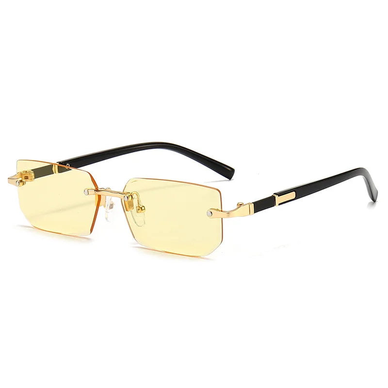 Óculos de sol sem aro para homens e mulheres, tons pequenos, óculos quadrados, viagem de verão, moda popular, feminino, masculino