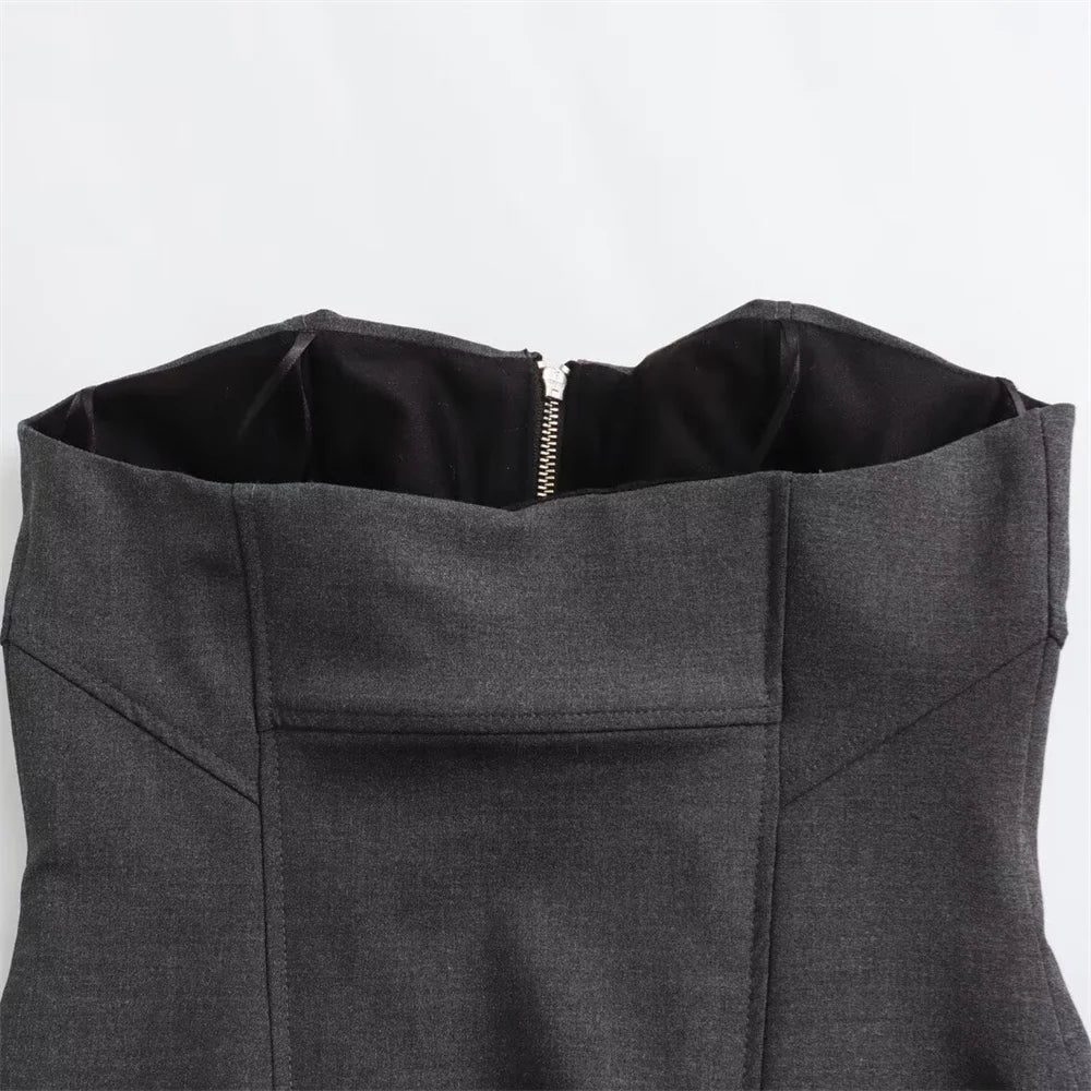 Taop & za 2024 primavera novo produto moda feminina e casual versátil fino ajuste bolso com zíper decoração com sutiã e alça superior