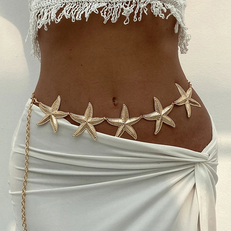 Ingemark vintage metal estrela do mar cintura cinto de barriga corrente para as mulheres 2025 nova moda boho verão praia biquíni corpo jóias novo
