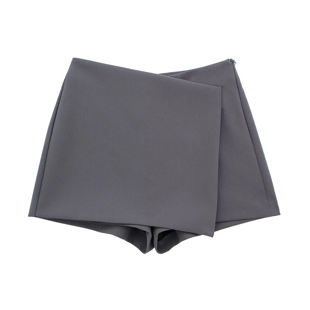 Trza moda feminina assimétrica pareo estilo auto sobreposição shorts saias vintage cintura alta zíper lateral feminino skort mujer