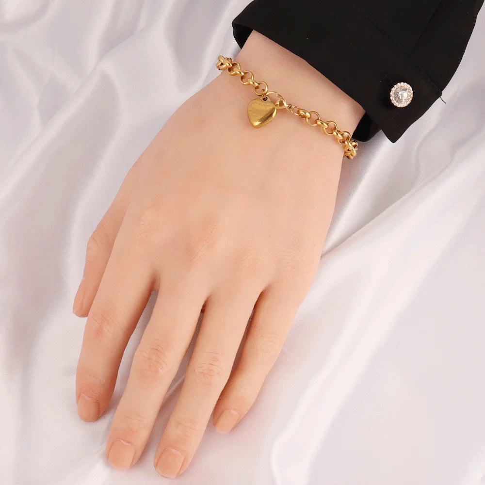 Pulseira de coração de aço inoxidável 316L para mulheres moda coração pingente corrente pulseiras joias presente