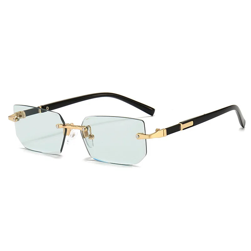 Óculos de sol sem aro para homens e mulheres, tons pequenos, óculos quadrados, viagem de verão, moda popular, feminino, masculino