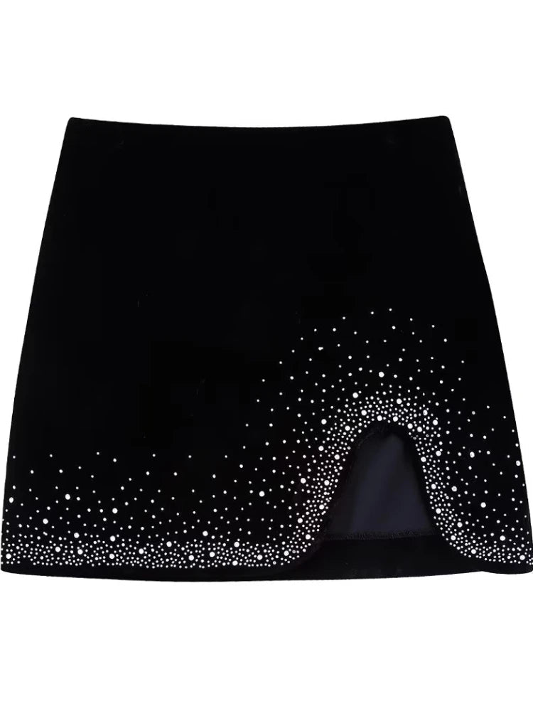 Zevity moda feminina brilhante lantejoulas design irregular veludo mini saia faldas mujer feminino chique zíper lateral vestidos qun2663