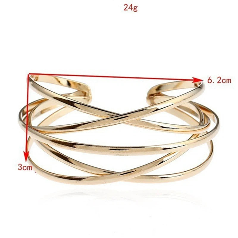 Pulseiras de liga oca punk para mulheres ouro prata cor manguito pulseira aberta ajustável