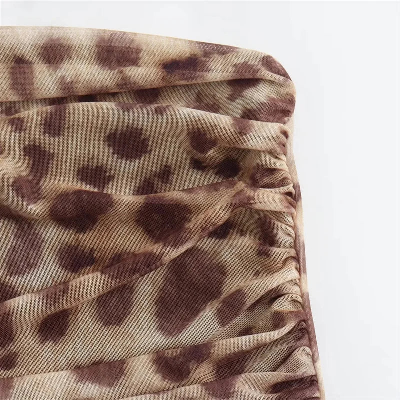 Muyer 2025 tule colheita topo feminino leopardo impressão ruched tubo topos para mulher sexy sem costas halter topo feminino fora do ombro verão topo