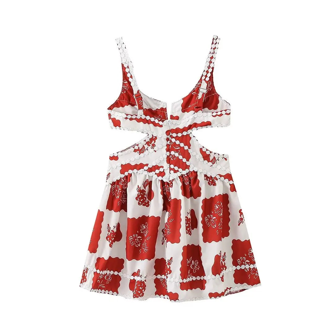 Vestido retrô americano suspenso para mulheres, estilo boêmio, cintura oca, saia curta em linha A, verão, novo