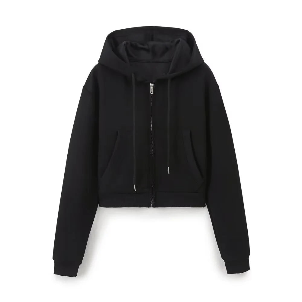 Taop & za outono nova moda feminina casual zíper decoração com capuz manga comprida moletom jaqueta trompete calças conjunto