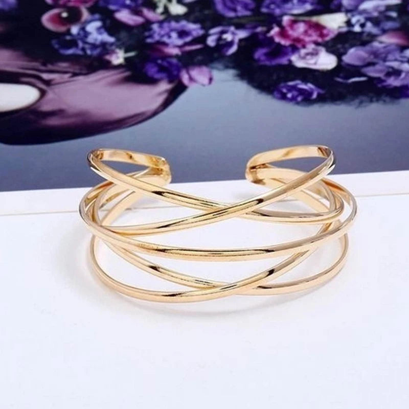 Pulseiras de liga oca punk para mulheres ouro prata cor manguito pulseira aberta ajustável