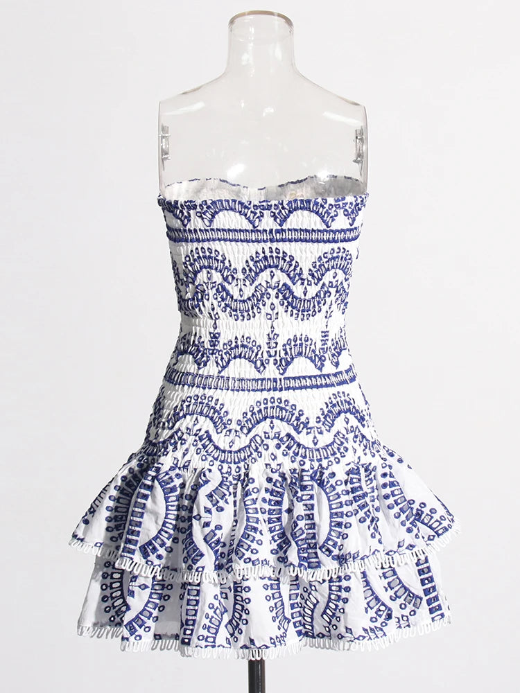 Twotwinstyle retalhos dobras vestidos casuais para mulheres sem alças sem mangas cintura alta oco para fora elegante vestido de emagrecimento feminino