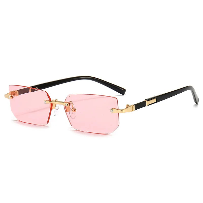 Óculos de sol sem aro para homens e mulheres, tons pequenos, óculos quadrados, viagem de verão, moda popular, feminino, masculino