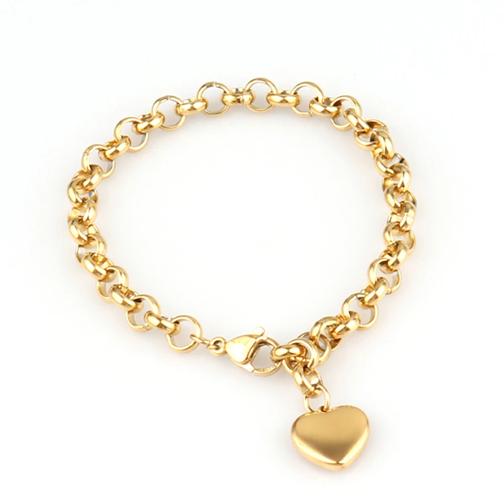Pulseira de coração de aço inoxidável 316L para mulheres moda coração pingente corrente pulseiras joias presente