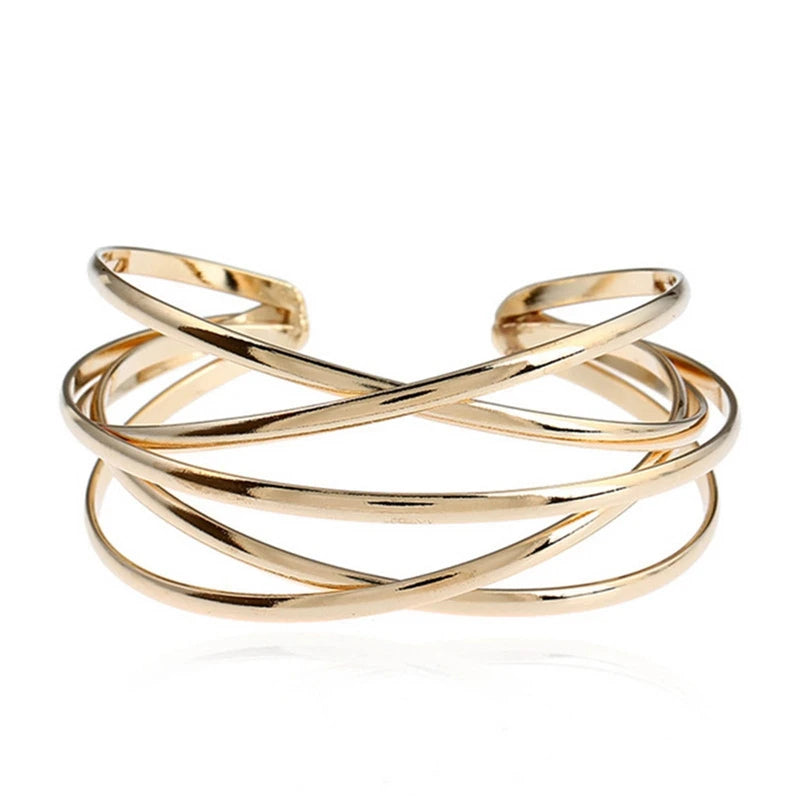 Pulseiras de liga oca punk para mulheres ouro prata cor manguito pulseira aberta ajustável